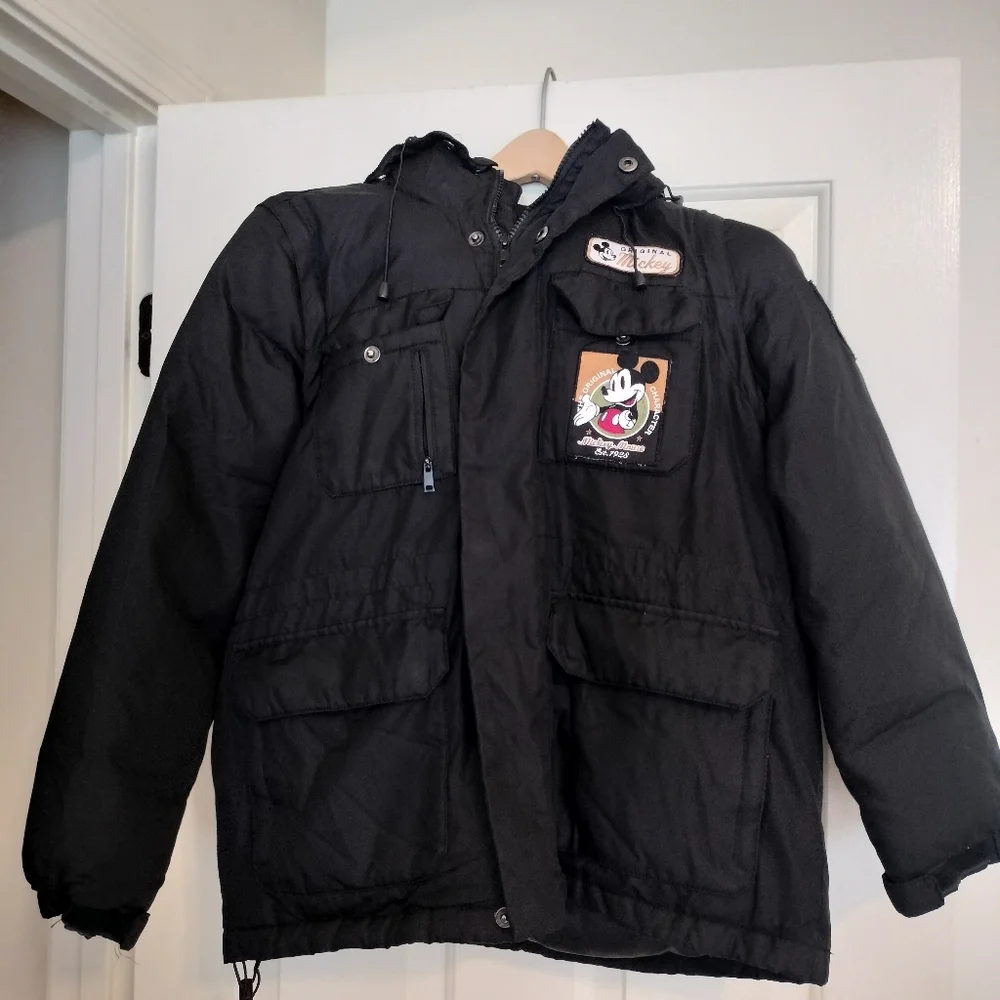 Disney‎ Thick Puffer Black Coat With Mickey Patch Size Childs Large
